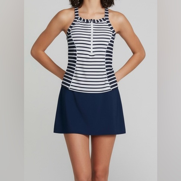 Lands end Zip front tankini blue striped - Picture 7 of 7